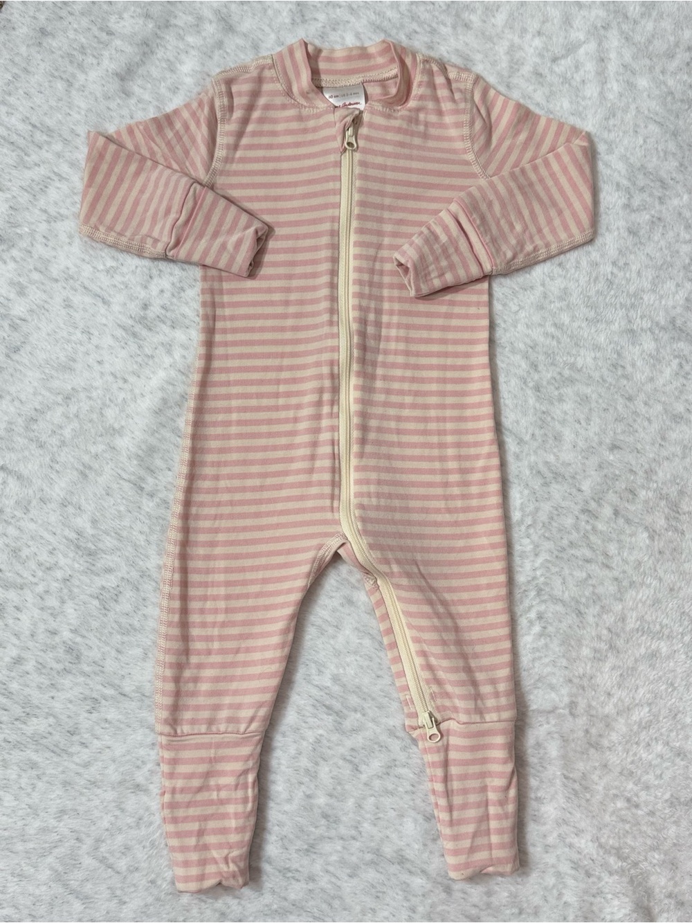 Hanna Andersson Pink Cream Stripe Zip Sleeper 3-6M Baby TENCEL Modal Convertible